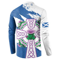 Scotland Celtic Cross Button Sweatshirt Thistle Flowers - Wonder Print Shop