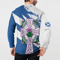 Scotland Celtic Cross Button Sweatshirt Thistle Flowers - Wonder Print Shop
