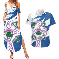 Scotland Celtic Cross Couples Matching Summer Maxi Dress and Hawaiian Shirt Thistle Flowers - Wonder Print Shop