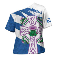 Scotland Celtic Cross Cross Shoulder Shirt Thistle Flowers - Wonder Print Shop