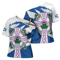 Scotland Celtic Cross Cross Shoulder Shirt Thistle Flowers - Wonder Print Shop