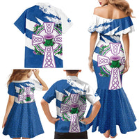 Scotland Celtic Cross Family Matching Mermaid Dress and Hawaiian Shirt Thistle Flowers - Wonder Print Shop