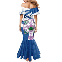 Scotland Celtic Cross Family Matching Mermaid Dress and Hawaiian Shirt Thistle Flowers - Wonder Print Shop
