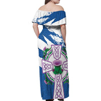 Scotland Celtic Cross Family Matching Off Shoulder Maxi Dress and Hawaiian Shirt Thistle Flowers - Wonder Print Shop