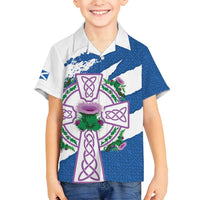 Scotland Celtic Cross Family Matching Off Shoulder Maxi Dress and Hawaiian Shirt Thistle Flowers - Wonder Print Shop