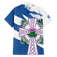 Scotland Celtic Cross Family Matching Puletasi and Hawaiian Shirt Thistle Flowers - Wonder Print Shop