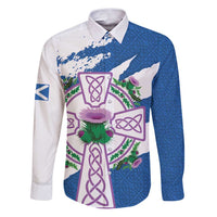 Scotland Celtic Cross Family Matching Puletasi and Hawaiian Shirt Thistle Flowers - Wonder Print Shop