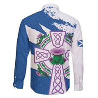 Scotland Celtic Cross Family Matching Puletasi and Hawaiian Shirt Thistle Flowers - Wonder Print Shop
