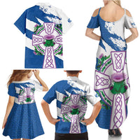 Scotland Celtic Cross Family Matching Summer Maxi Dress and Hawaiian Shirt Thistle Flowers - Wonder Print Shop