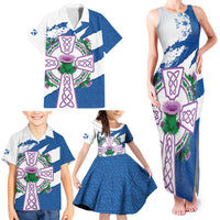 Scotland Celtic Cross Family Matching Tank Maxi Dress and Hawaiian Shirt Thistle Flowers - Wonder Print Shop