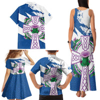 Scotland Celtic Cross Family Matching Tank Maxi Dress and Hawaiian Shirt Thistle Flowers - Wonder Print Shop