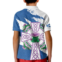 Scotland Celtic Cross Kid Polo Shirt Thistle Flowers - Wonder Print Shop