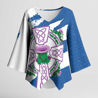 Scotland Celtic Cross Kimono Sleeve Blouse Thistle Flowers - Wonder Print Shop