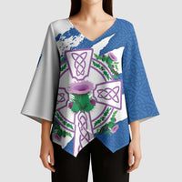 Scotland Celtic Cross Kimono Sleeve Blouse Thistle Flowers - Wonder Print Shop