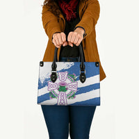Scotland Celtic Cross Leather Bag Thistle Flowers - Wonder Print Shop