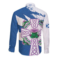 Scotland Celtic Cross Long Sleeve Button Shirt Thistle Flowers - Wonder Print Shop