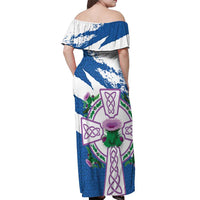 Scotland Celtic Cross Off Shoulder Maxi Dress Thistle Flowers - Wonder Print Shop