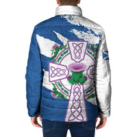 Scotland Celtic Cross Padded Jacket Thistle Flowers - Wonder Print Shop