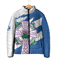 Scotland Celtic Cross Padded Jacket Thistle Flowers - Wonder Print Shop