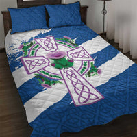 Scotland Celtic Cross Quilt Bed Set Thistle Flowers - Wonder Print Shop