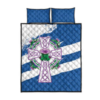 Scotland Celtic Cross Quilt Bed Set Thistle Flowers - Wonder Print Shop