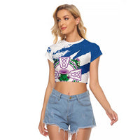 Scotland Celtic Cross Raglan Cropped T Shirt Thistle Flowers - Wonder Print Shop