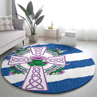 Scotland Celtic Cross Round Carpet Thistle Flowers - Wonder Print Shop