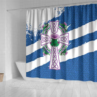 Scotland Celtic Cross Shower Curtain Thistle Flowers - Wonder Print Shop