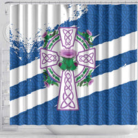 Scotland Celtic Cross Shower Curtain Thistle Flowers - Wonder Print Shop