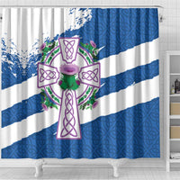 Scotland Celtic Cross Shower Curtain Thistle Flowers - Wonder Print Shop