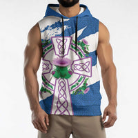 Scotland Celtic Cross Sleeveless Hoodie Thistle Flowers - Wonder Print Shop
