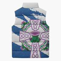 Scotland Celtic Cross Sleeveless Puffer Jacket Thistle Flowers - Wonder Print Shop