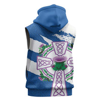 Scotland Celtic Cross Sleeveless Zip Hoodie Thistle Flowers - Wonder Print Shop