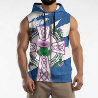 Scotland Celtic Cross Sleeveless Zip Hoodie Thistle Flowers - Wonder Print Shop