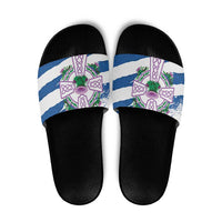 Scotland Celtic Cross Slide Sandals Thistle Flowers - Wonder Print Shop