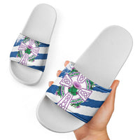 Scotland Celtic Cross Slide Sandals Thistle Flowers - Wonder Print Shop
