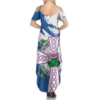 Scotland Celtic Cross Summer Maxi Dress Thistle Flowers - Wonder Print Shop