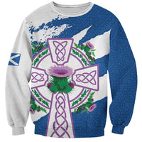 Scotland Celtic Cross Sweatshirt Thistle Flowers - Wonder Print Shop