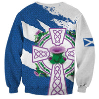 Scotland Celtic Cross Sweatshirt Thistle Flowers - Wonder Print Shop