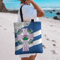 Scotland Celtic Cross Tote Bag Thistle Flowers - Wonder Print Shop