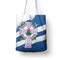 Scotland Celtic Cross Tote Bag Thistle Flowers - Wonder Print Shop