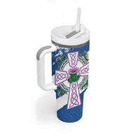 Scotland Celtic Cross Tumbler With Handle Thistle Flowers - Wonder Print Shop