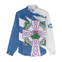 Scotland Celtic Cross Women Casual Shirt Thistle Flowers - Wonder Print Shop