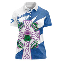 Scotland Celtic Cross Women Polo Shirt Thistle Flowers - Wonder Print Shop