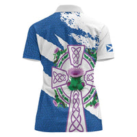 Scotland Celtic Cross Women Polo Shirt Thistle Flowers - Wonder Print Shop