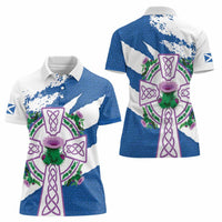 Scotland Celtic Cross Women Polo Shirt Thistle Flowers - Wonder Print Shop