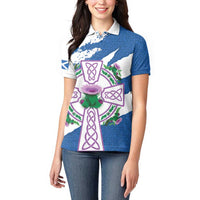 Scotland Celtic Cross Women Polo Shirt Thistle Flowers - Wonder Print Shop