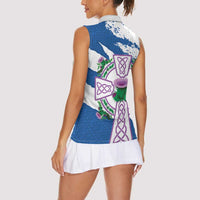 Scotland Celtic Cross Women Sleeveless Polo Shirt Thistle Flowers - Wonder Print Shop