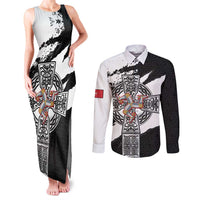 Isle of Man Celtic Cross Couples Matching Tank Maxi Dress and Long Sleeve Button Shirt Triskelion Emblem - Wonder Print Shop