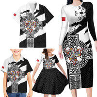Isle of Man Celtic Cross Family Matching Long Sleeve Bodycon Dress and Hawaiian Shirt Triskelion Emblem - Wonder Print Shop